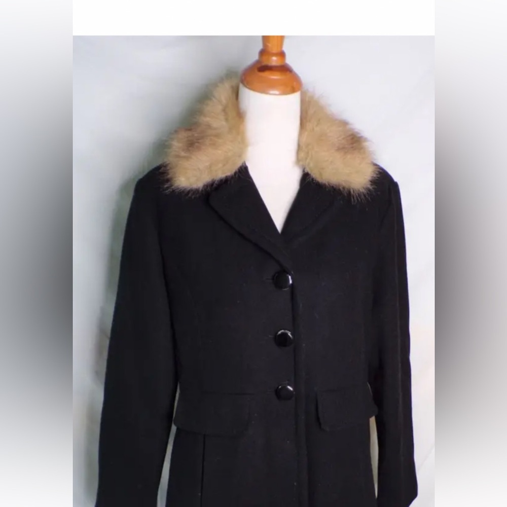 Kate Spade Black Coat with Fur Collar - Picture 2 of 4